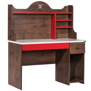Písací stôl hook - dub antik tmavý/biela/červená