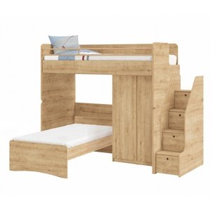 Poschodová posteľ so skriňou a schodíkmi cody modular - dub svetlý