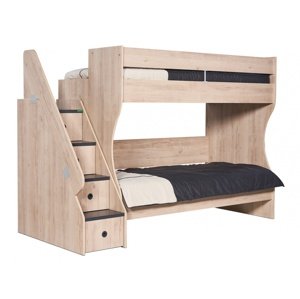 Poschodová posteľ s úložnými zásuvkami colin - dub kestína/šedá