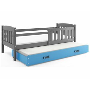 BMS Detská posteľ KUBUŠ 2 s prístelkou | 200 x 90 FARBA: Grafit, DOPLNKOVÁ FARBA: Modrá