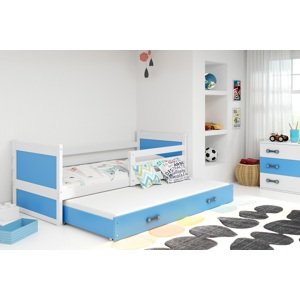 BMS Detská posteľ s prístelkou RICO 2 | 90 x 200 cm FARBA KONŠTRUKCIE: Biela, DOPLNKOVÁ FARBA: Modrá