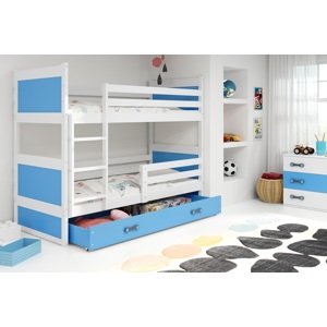 BMS Detská poschodová posteľ RICO | 160 x 80 FARBA KONŠTRUKCIE: Biela, DOPLNKOVÁ FARBA: Modrá