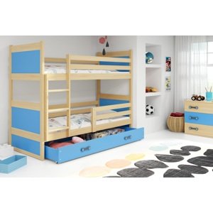 BMS Detská poschodová posteľ RICO | 160 x 80 FARBA KONŠTRUKCIE: Borovica, DOPLNKOVÁ FARBA: Modrá