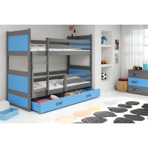BMS Detská poschodová posteľ RICO | 160 x 80 FARBA KONŠTRUKCIE: Grafit, DOPLNKOVÁ FARBA: Modrá